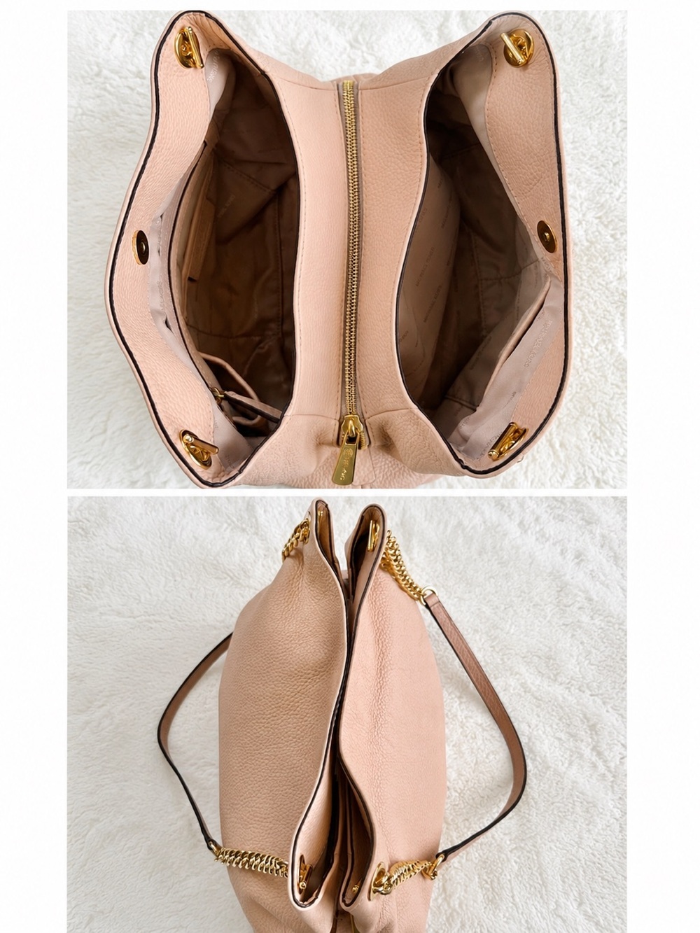 Michael Kors Jet Set Chain Shoulder Bag Dusty Pink Pebbled Leather Large - Picture 11 of 17